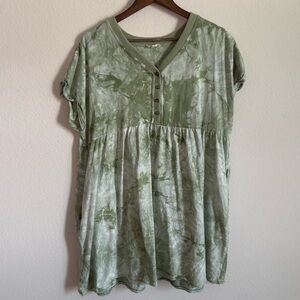 Cotton Bleu Green Tie-Dye Henley Babydoll Sundress Size Large